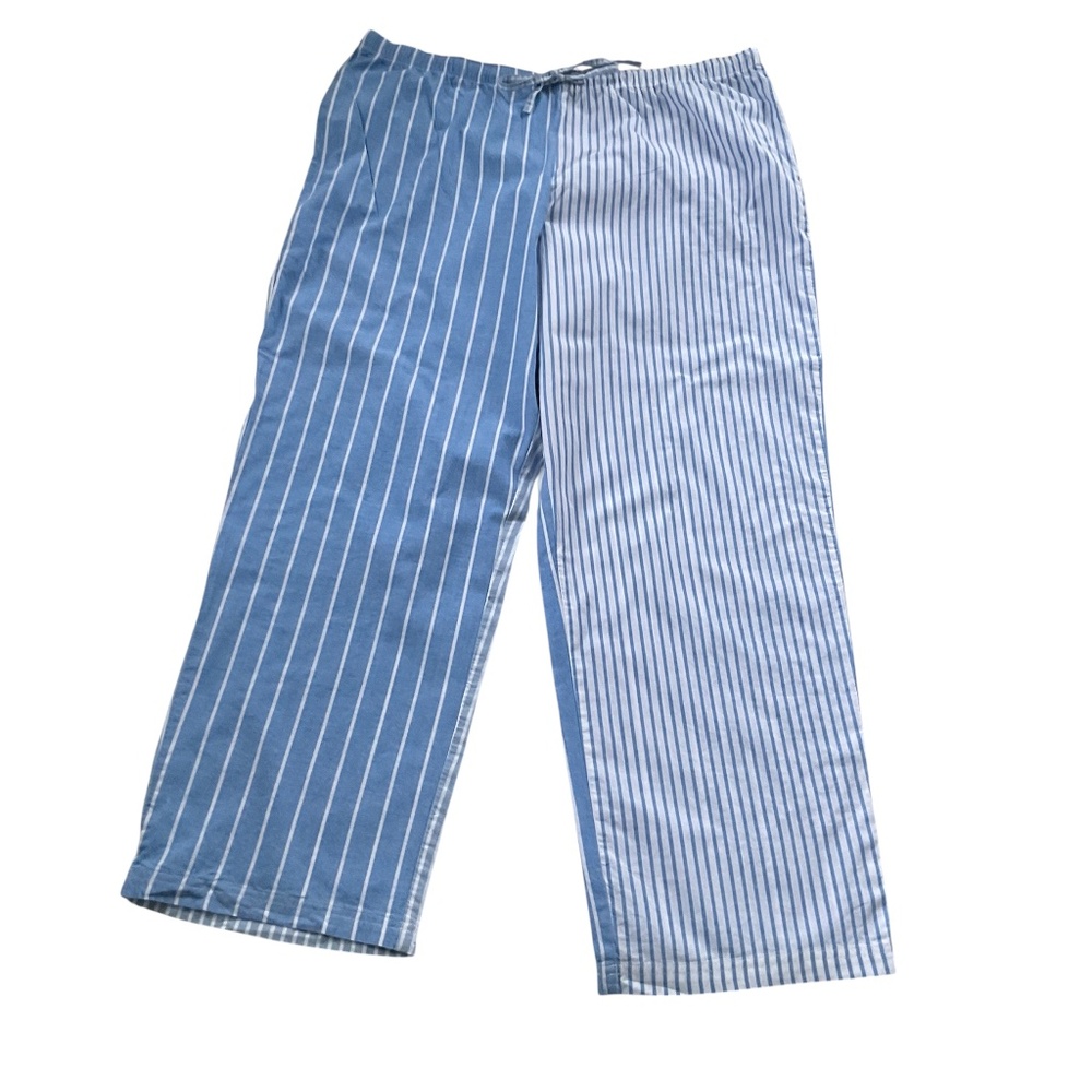 Gap Body Mixed Stripe Blue & White Poplin Pajama Pants XL Loungewear Athleisure